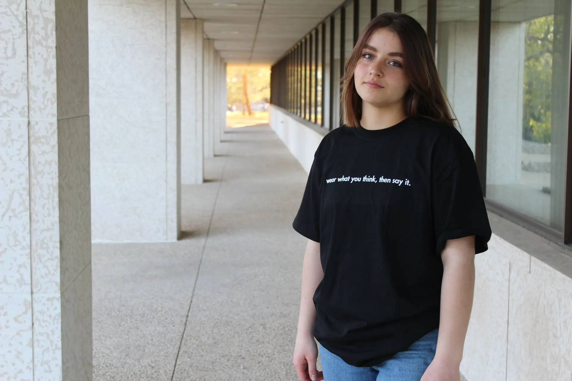 Girl wearing THE FREE SPEECH SHIRT