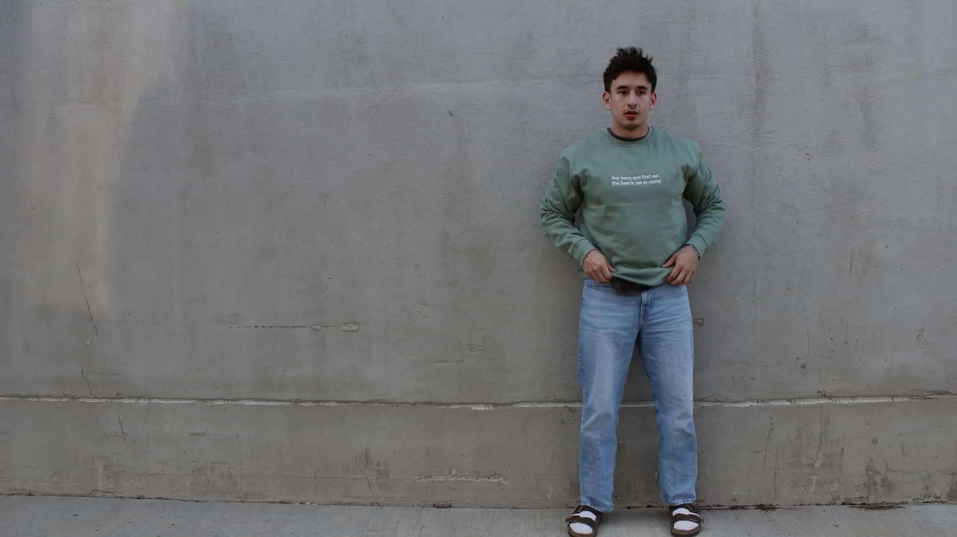 Guy wearing THE HOPEFUL CREWNECK